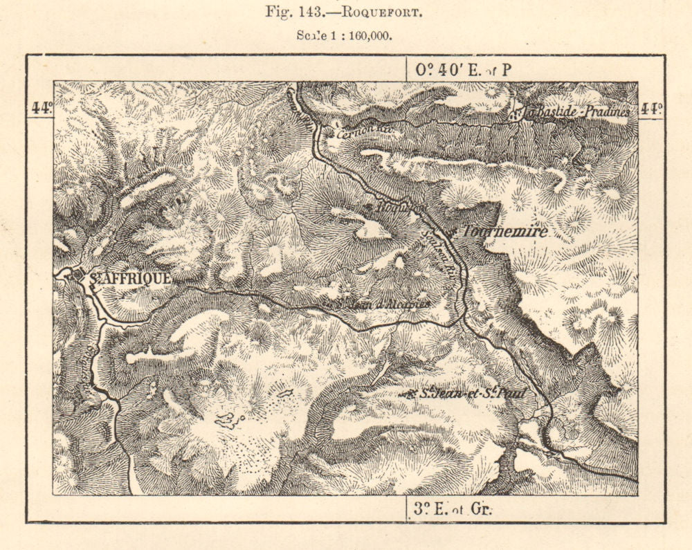 Saint-Affrique & Roquefort-sur-Soulzon. Aveyron. Sketch map 1885 old